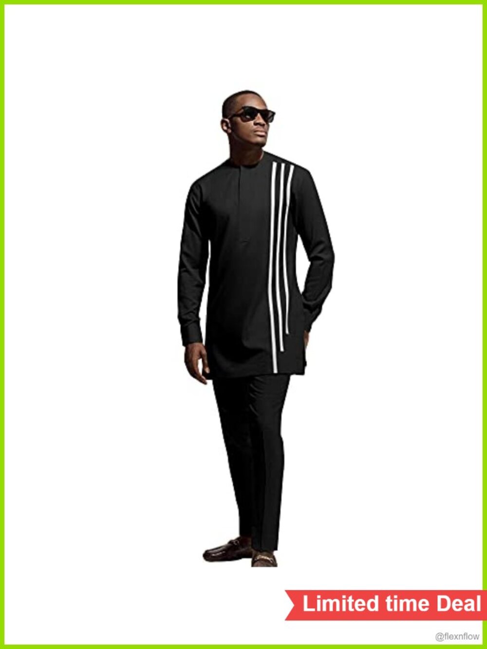 Men's 2-Piece African Dashiki Suit Set Slim Fit Tracksuit Shirt & Pants